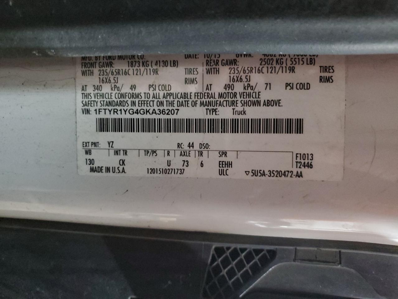 1FTYR1YG4GKA36207 FORD TRANSIT 2016