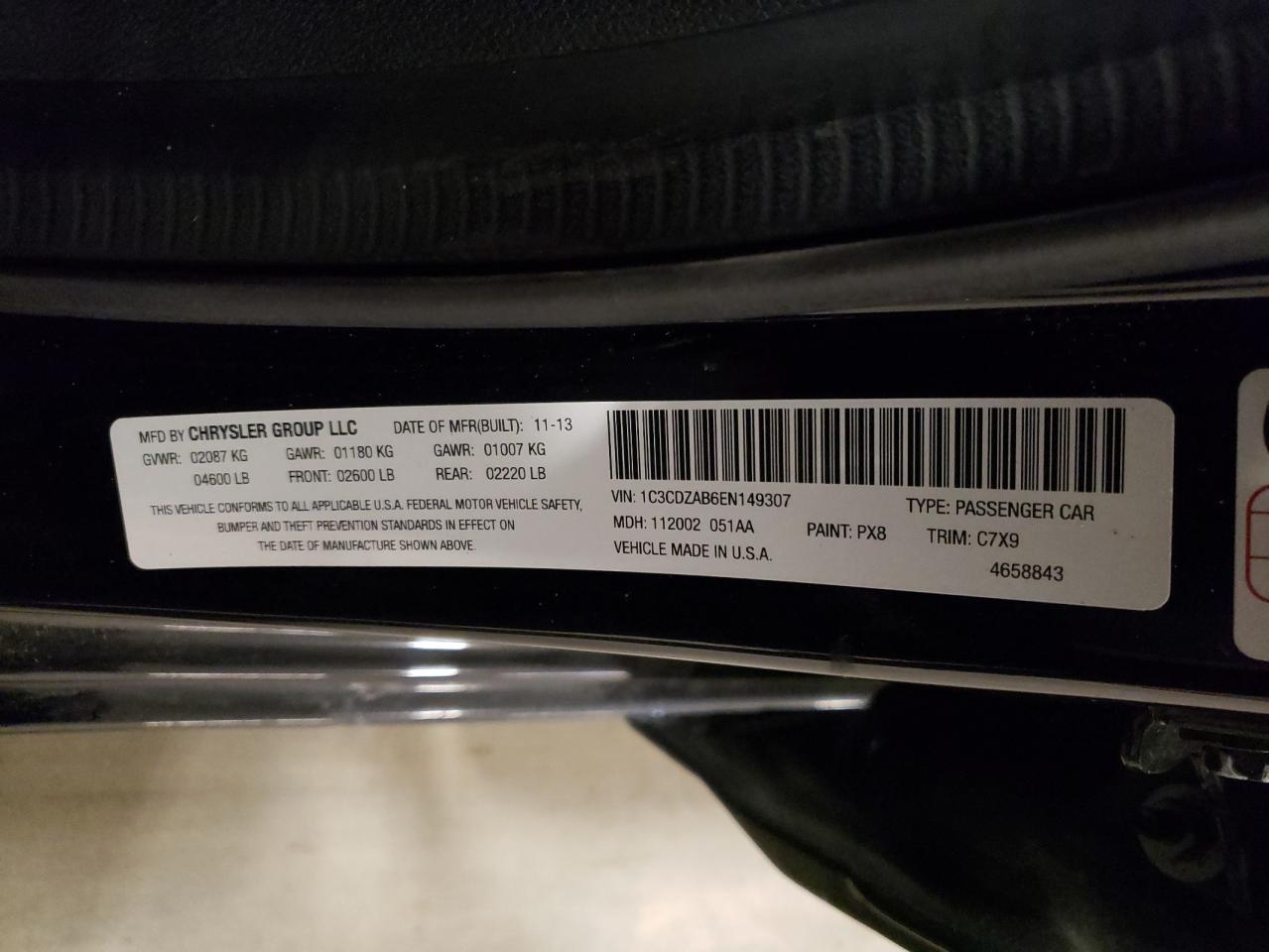 2014 Dodge Avenger Se VIN: 1C3CDZAB6EN149307 Lot: 49702835