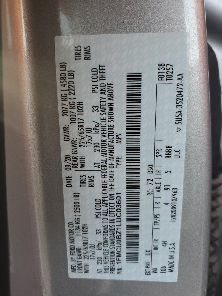 1FMCU0BZ1LUC03601 FORD ESCAPE 2020