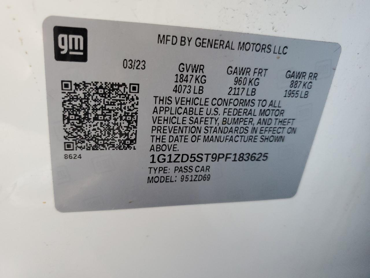 1G1ZD5ST9PF183625 CHEVROLET MALIBU 2023