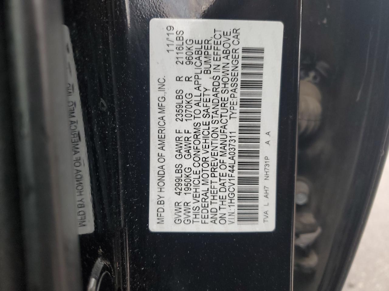1HGCV1F44LA037311 HONDA ACCORD 2020