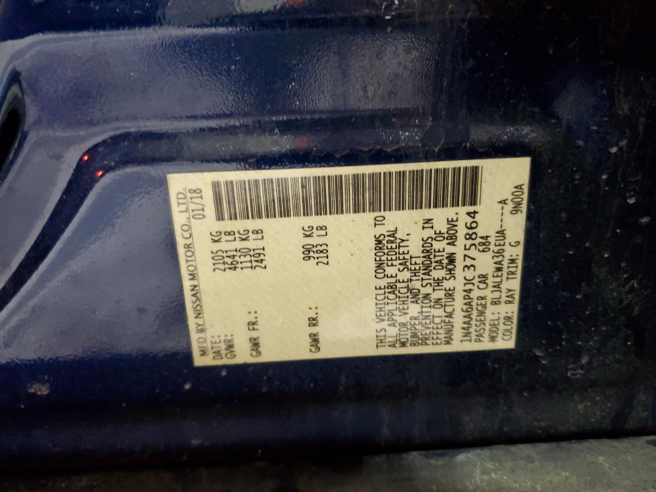 1N4AA6AP4JC375864 NISSAN MAXIMA 2018
