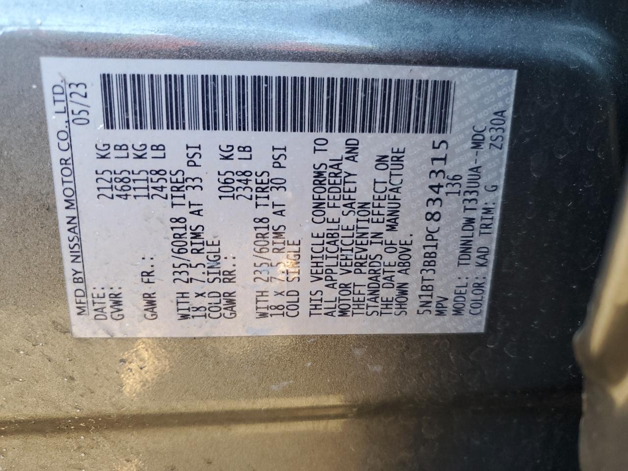 5N1BT3BB1PC834315 NISSAN ROGUE 2023