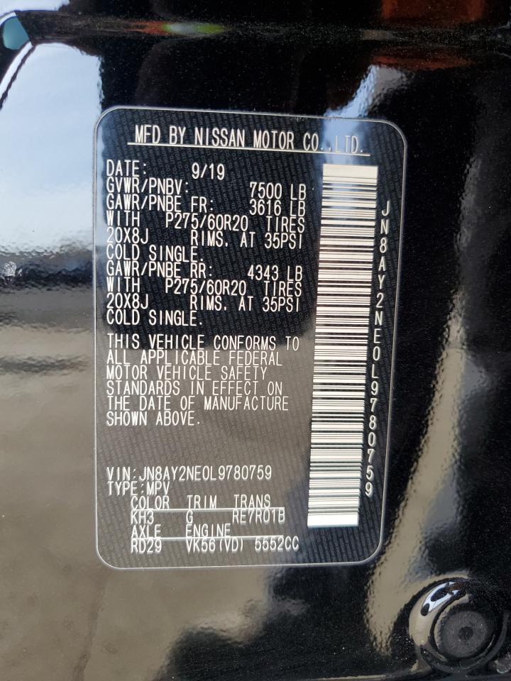2020 Nissan Armada Platinum VIN: JN8AY2NE0L9780759 Lot: 51227355