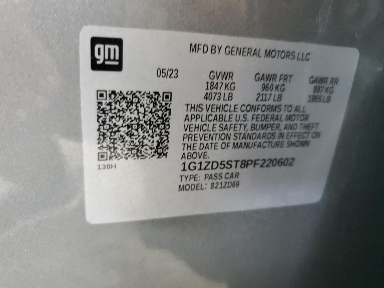 1G1ZD5ST8PF220602 CHEVROLET MALIBU 2023