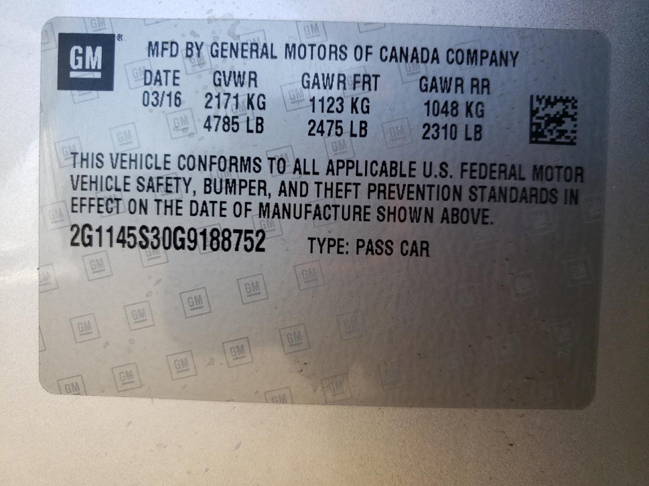 2G1145S30G9188752 CHEVROLET IMPALA 2016