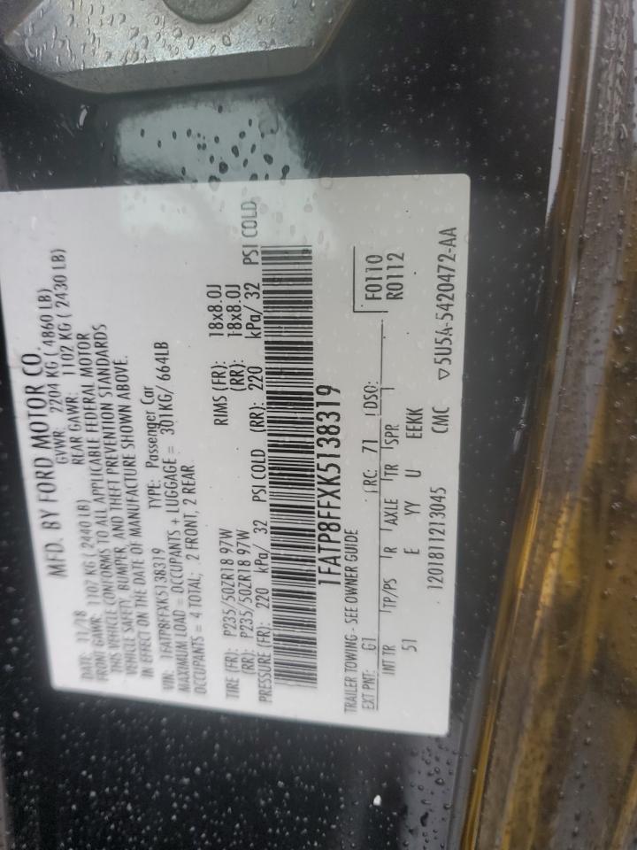 1FATP8FFXK5138319 FORD MUSTANG 2019