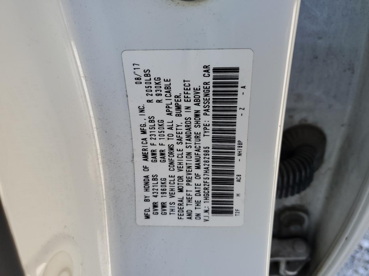 1HGCR2F57HA282985 HONDA ACCORD 2017
