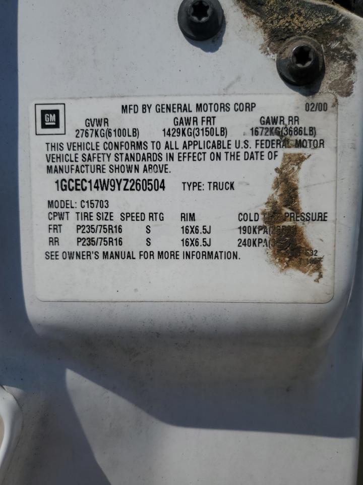 2000 Chevrolet Silverado C1500 VIN: 1GCEC14W9YZ260504 Lot: 50896145