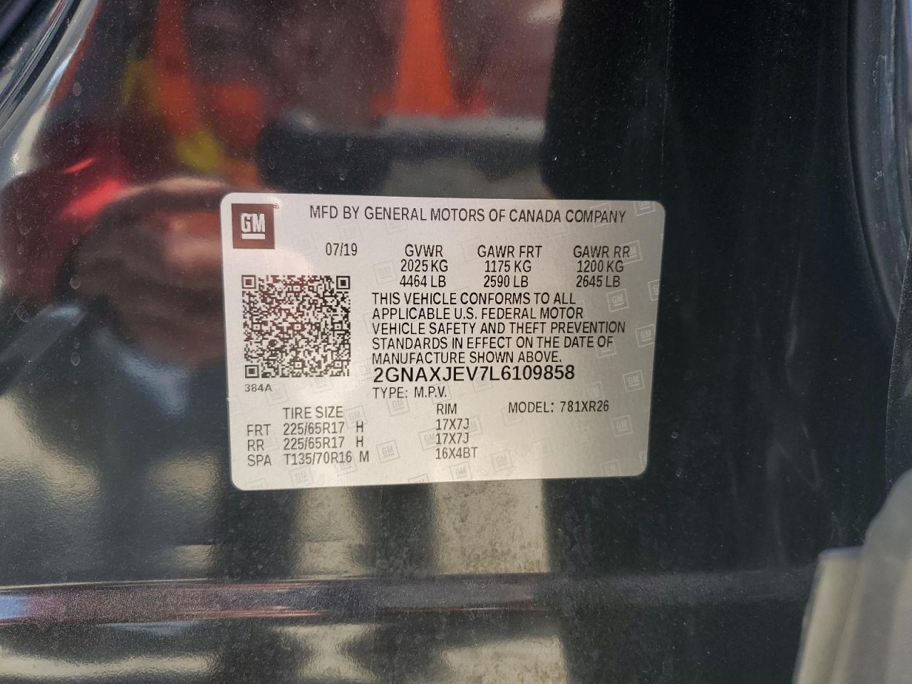 2GNAXJEV7L6109858 CHEVROLET EQUINOX 2020