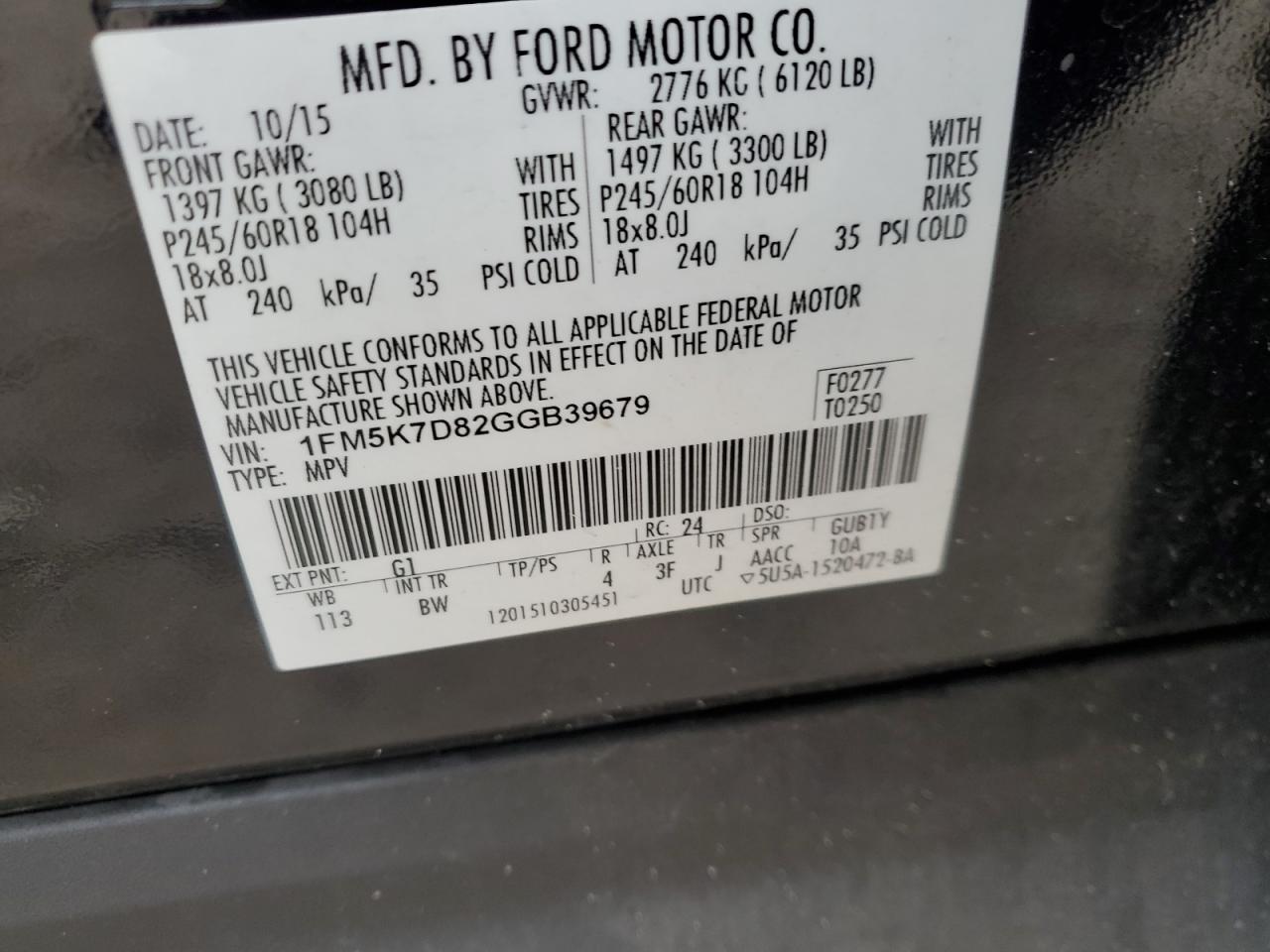 1FM5K7D82GGB39679 FORD EXPLORER 2016