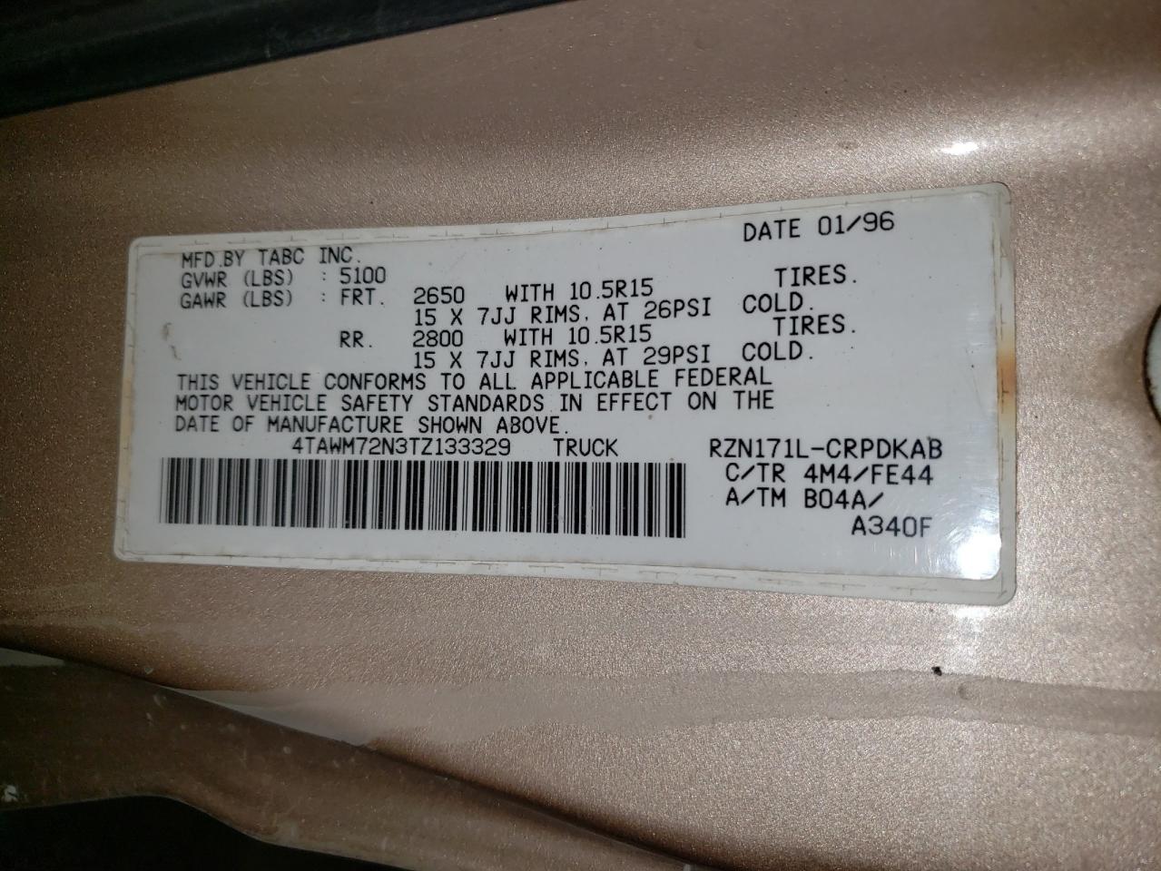 1996 Toyota Tacoma Xtracab VIN: 4TAWM72N3TZ133329 Lot: 49010195