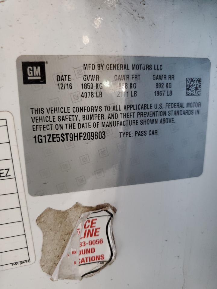 1G1ZE5ST9HF209803 CHEVROLET MALIBU 2017