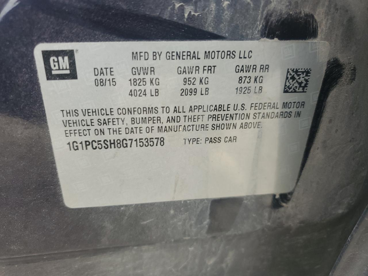 1G1PC5SH8G7153578 CHEVROLET CRUZE 2016