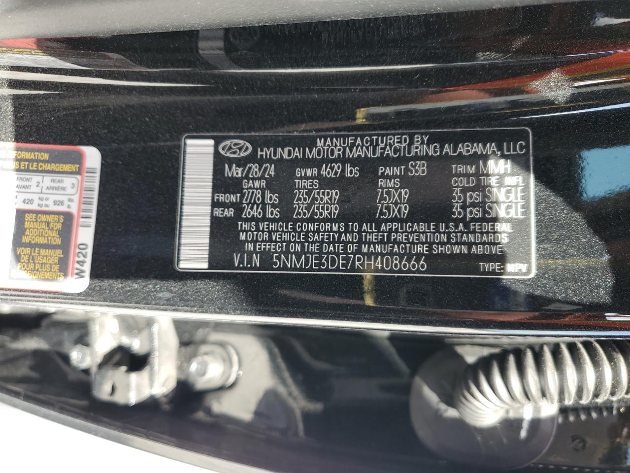 2024 Hyundai Tucson Limited VIN: 5NMJE3DE7RH408666 Lot: 51071485