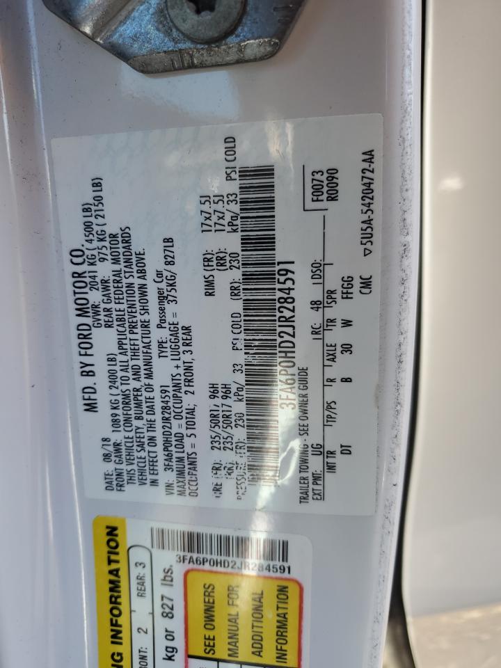 3FA6P0HD2JR284591 FORD FUSION 2018