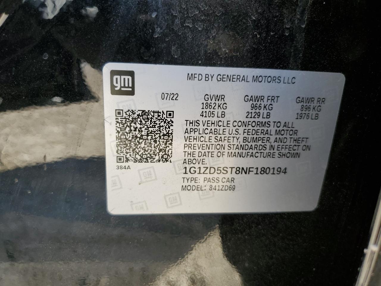 1G1ZD5ST8NF180194 CHEVROLET MALIBU 2022