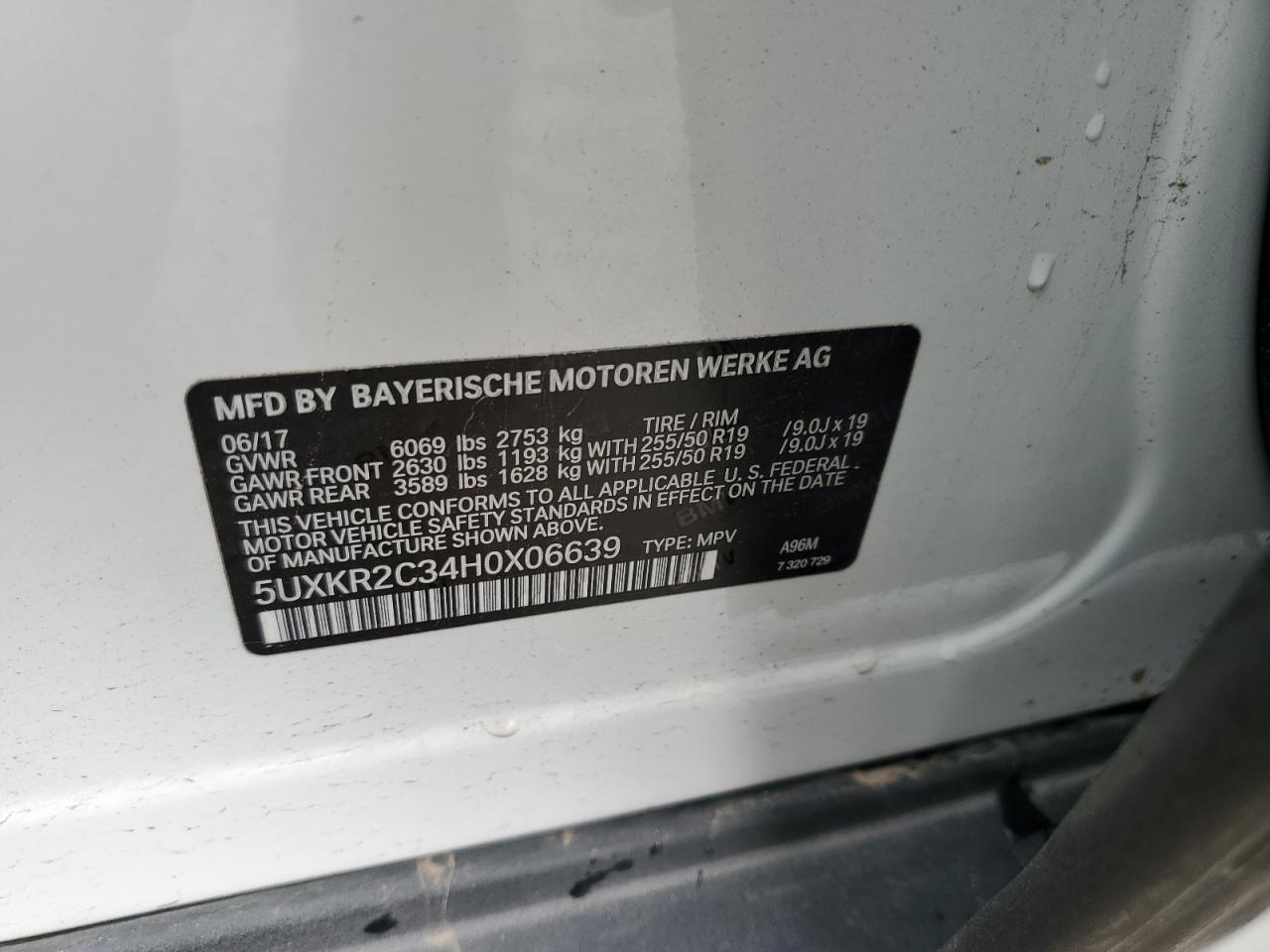 5UXKR2C34H0X06639 BMW X5 2017