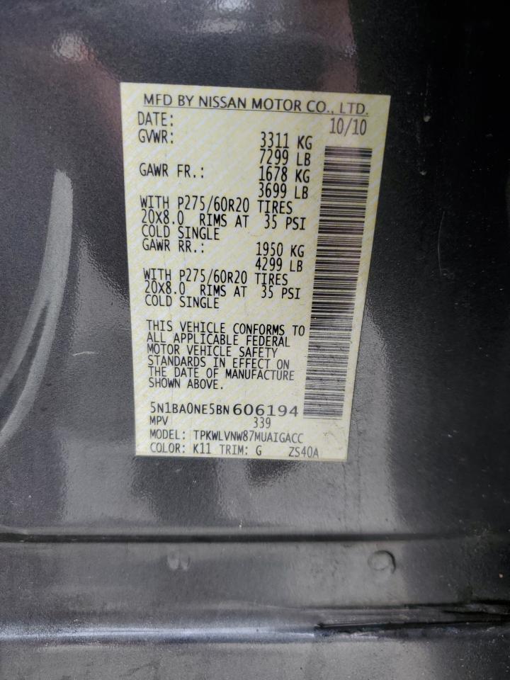 2011 Nissan Armada Platinum VIN: 5N1BA0NE5BN606194 Lot: 50874655