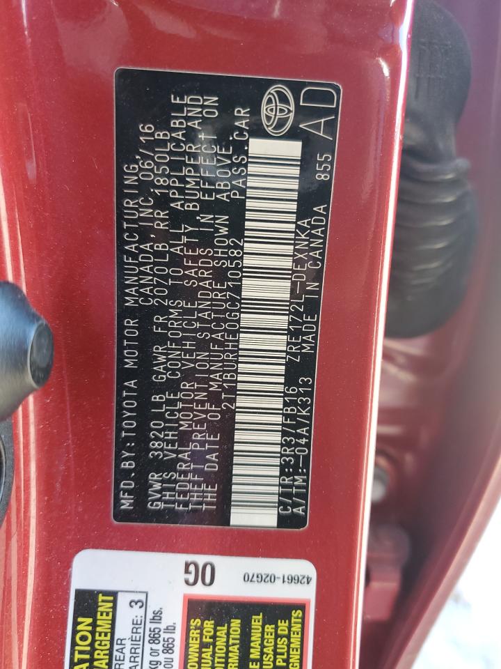 2T1BURHE0GC710582 TOYOTA COROLLA 2016