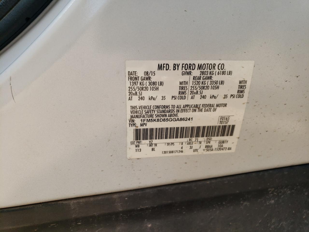 1FM5K8D85GGA86241 FORD EXPLORER 2016