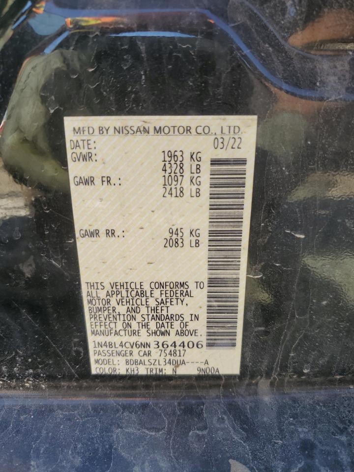 2022 Nissan Altima Sr VIN: 1N4BL4CV6NN364406 Lot: 48657055