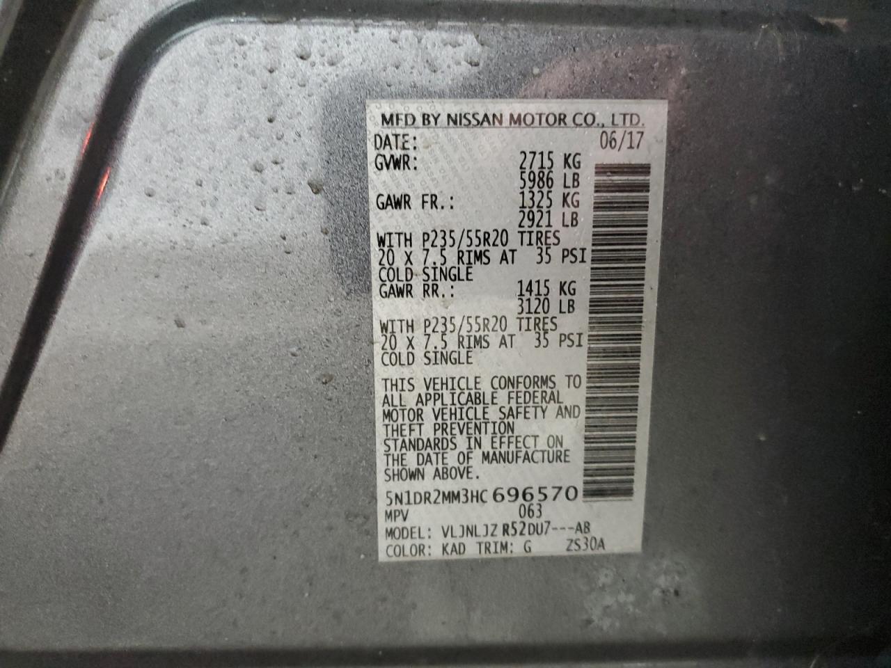 5N1DR2MM3HC696570 NISSAN PATHFINDER 2017