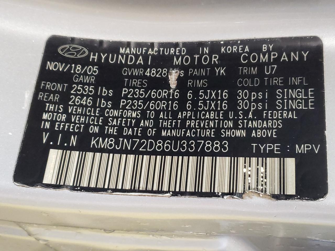 2006 Hyundai Tucson Gls VIN: KM8JN72D86U337883 Lot: 50236295