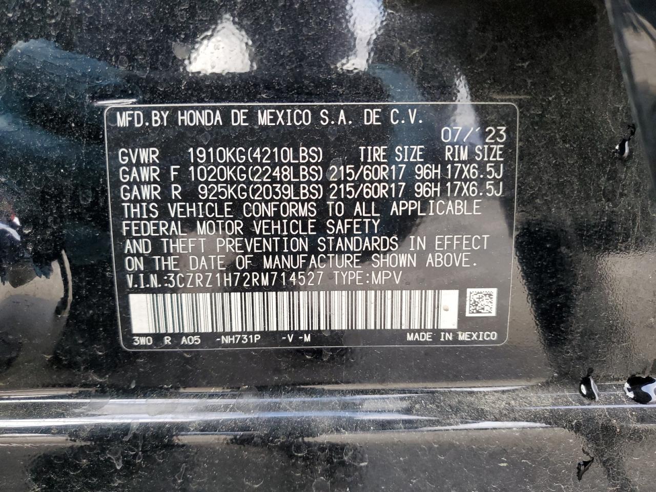 3CZRZ1H72RM714527 HONDA HR-V 2024