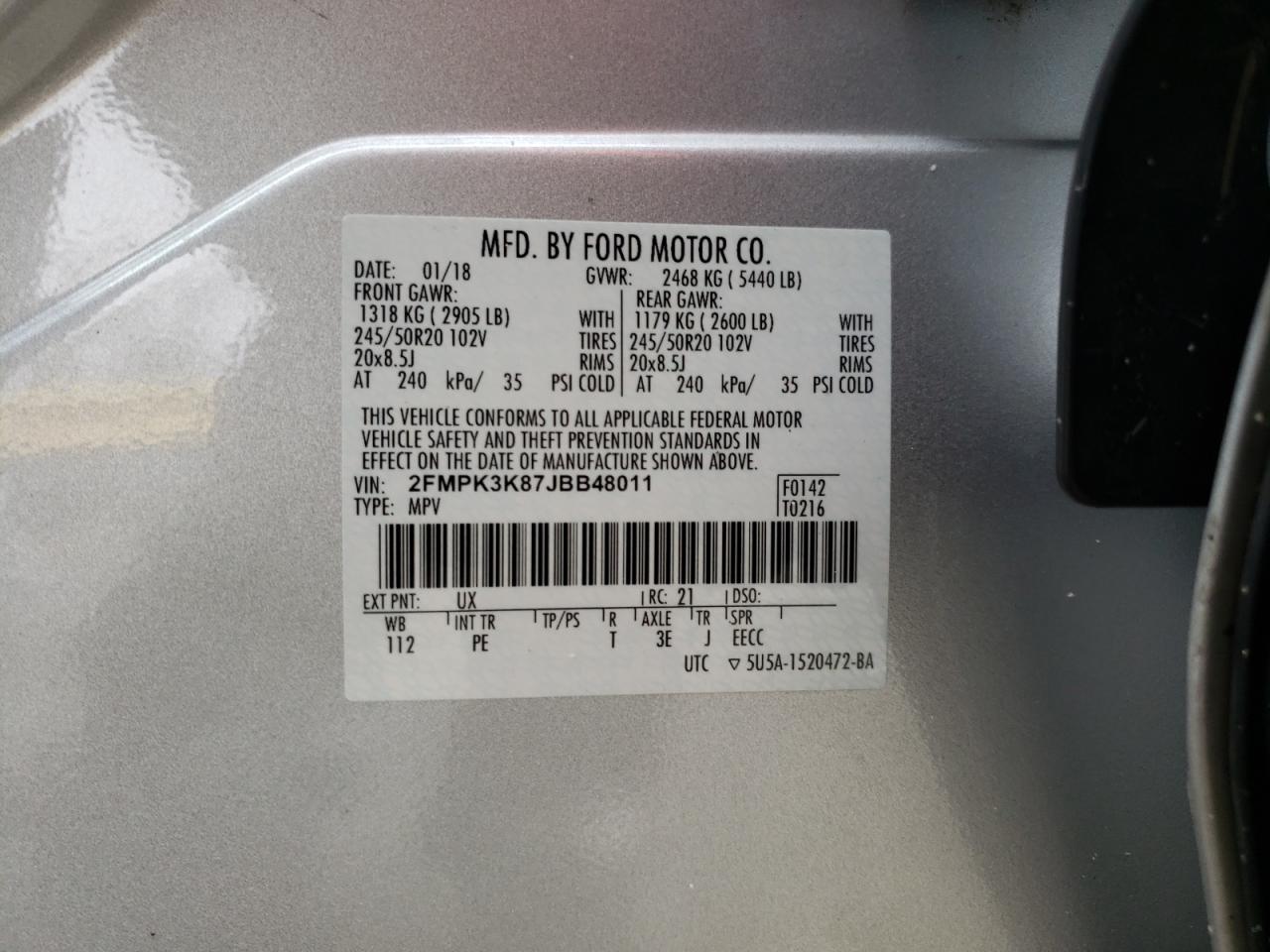2FMPK3K87JBB48011 FORD EDGE 2018