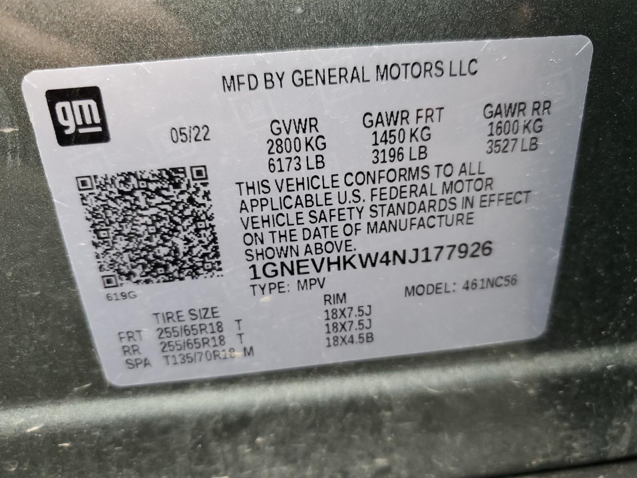 1GNEVHKW4NJ177926 CHEVROLET TRAVERSE 2022