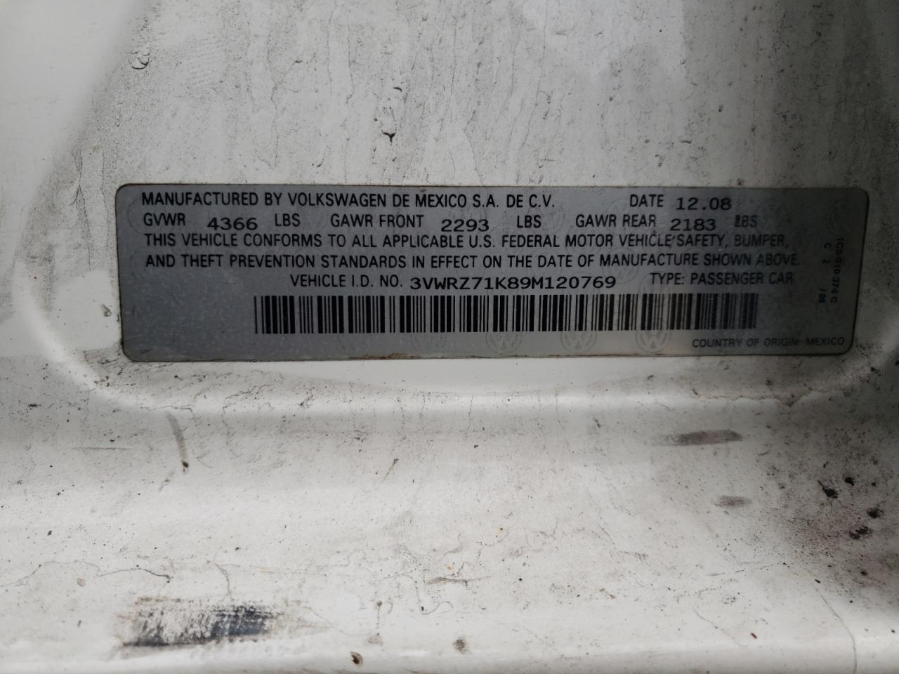 2009 Volkswagen Jetta Se VIN: 3VWRZ71K89M120769 Lot: 48570675