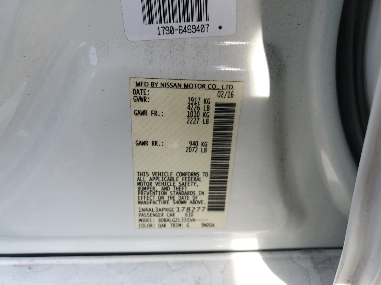 1N4AL3APXGC178277 NISSAN ALTIMA 2016