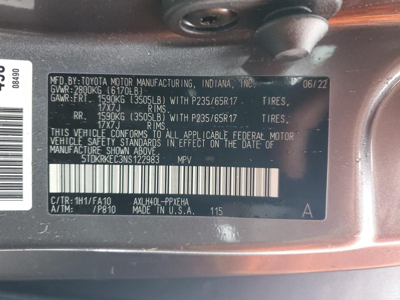 2022 Toyota Sienna Le VIN: 5TDKRKEC3NS122983 Lot: 48740915