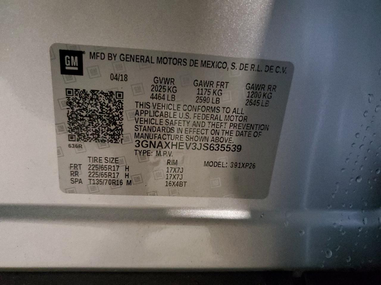 3GNAXHEV3JS635539 CHEVROLET EQUINOX 2018