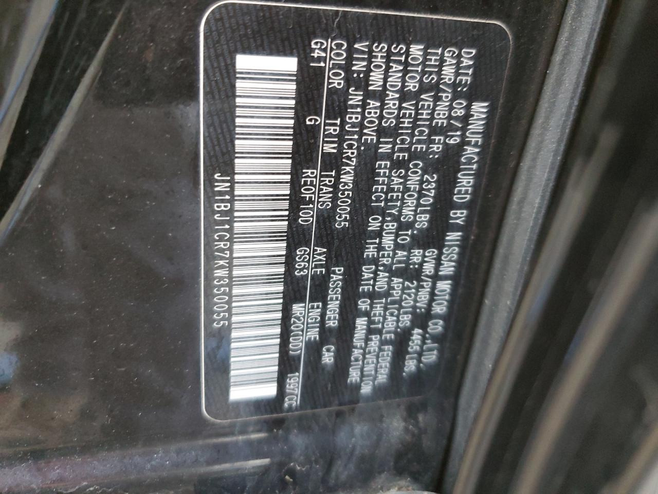 JN1BJ1CR7KW350055 NISSAN ROGUE 2019