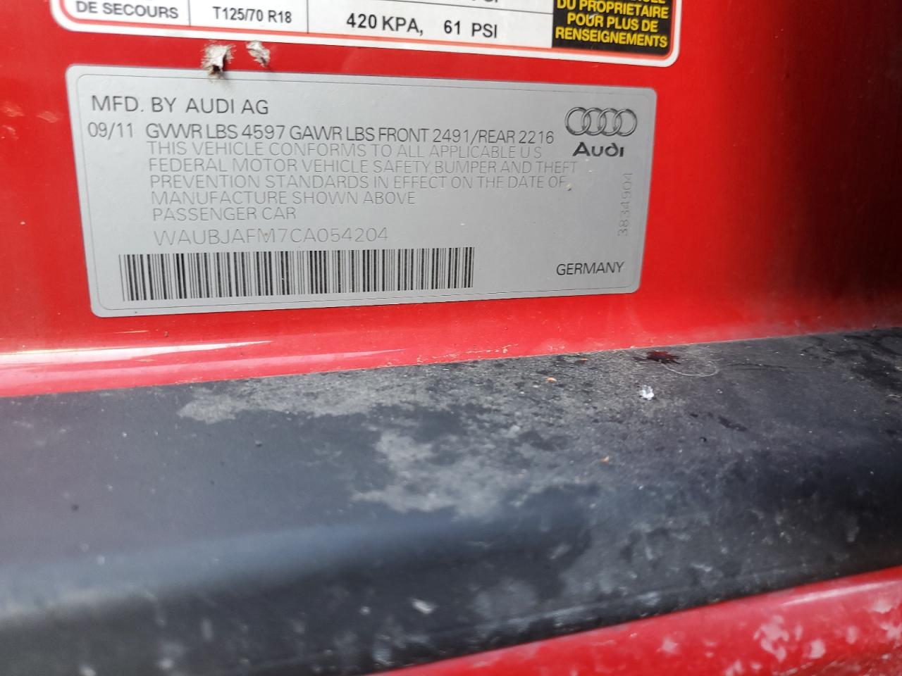 2012 Audi A3 Premium VIN: WAUBJAFM7CA054204 Lot: 48037635