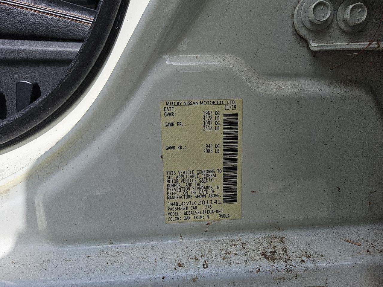 1N4BL4CV3LC201141 NISSAN ALTIMA 2020