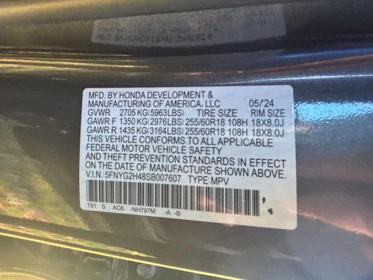 5FNYG2H48SB007607 HONDA PILOT 2025