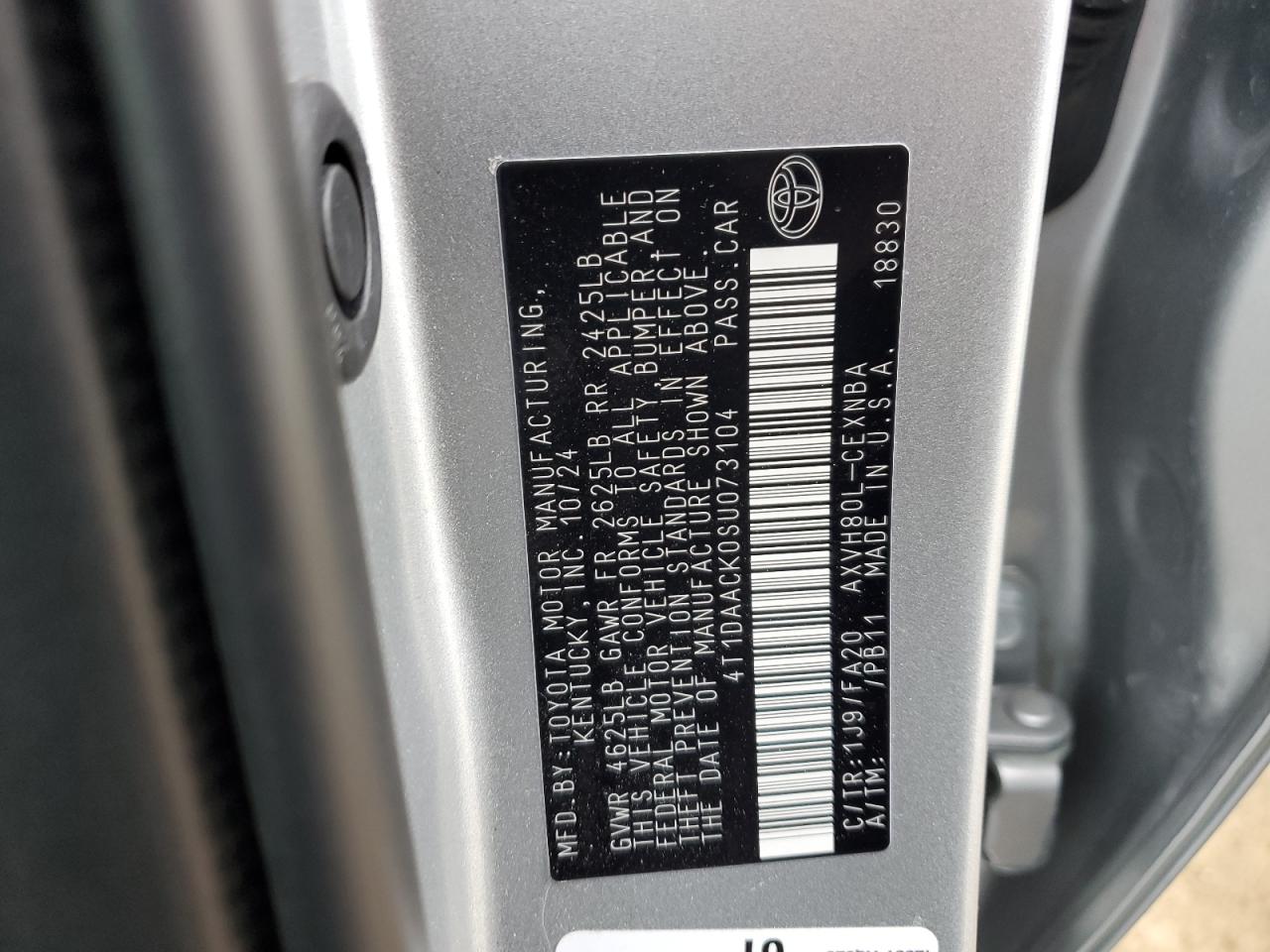 4T1DAACK0SU073104 TOYOTA CAMRY 2025