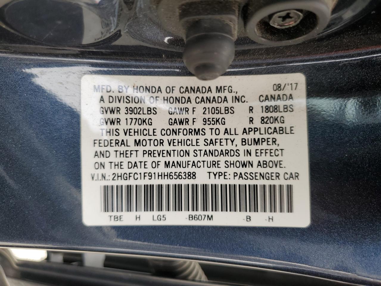 2HGFC1F91HH656388 HONDA CIVIC 2017