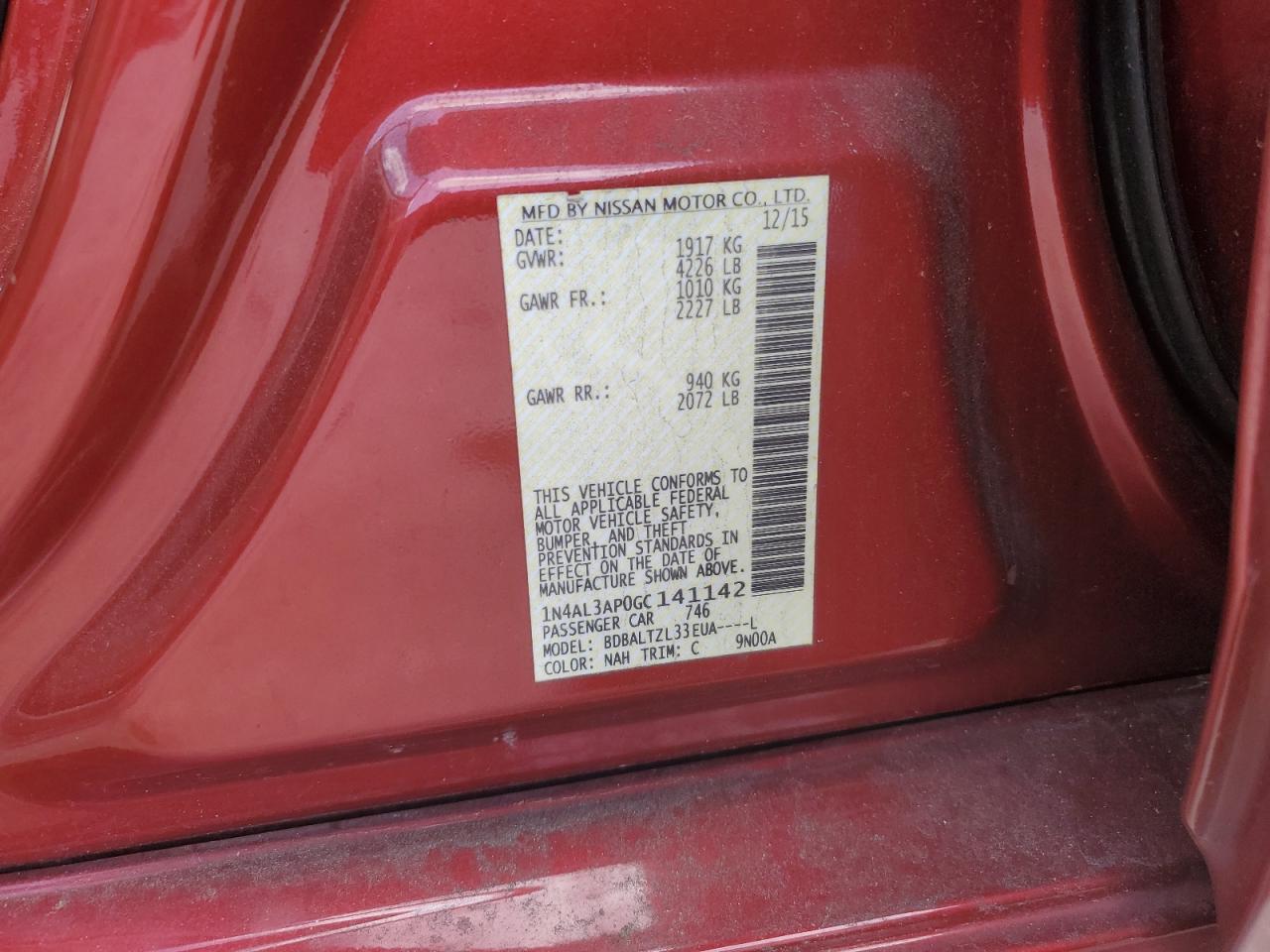 1N4AL3AP0GC141142 NISSAN ALTIMA 2016