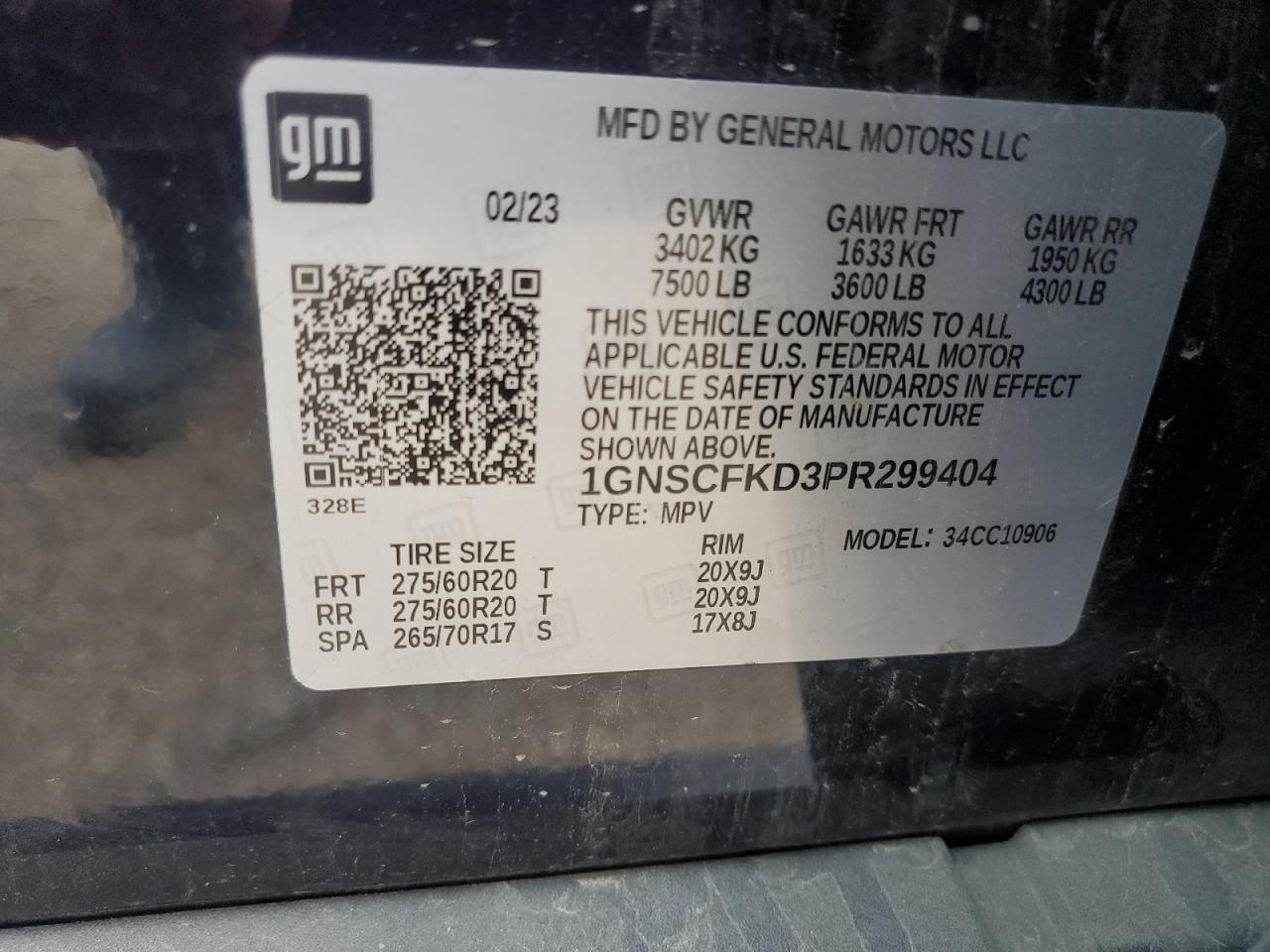 1GNSCFKD3PR299404 CHEVROLET SUBURBAN 2023