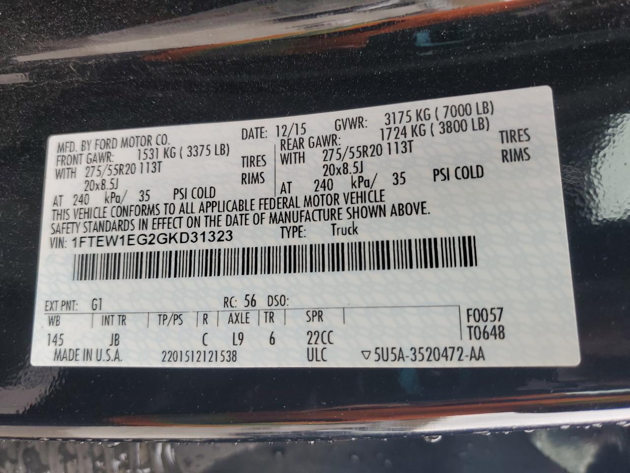 1FTEW1EG2GKD31323 FORD F-150 2016