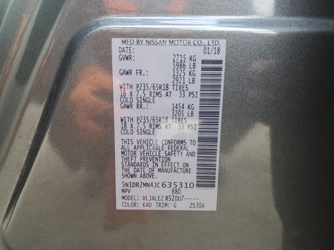5N1DR2MN4JC635310 NISSAN PATHFINDER 2018
