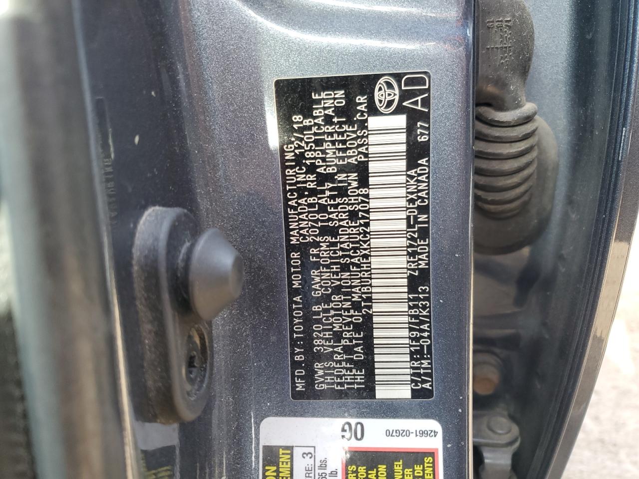 2T1BURHEXKC217078 TOYOTA COROLLA 2019