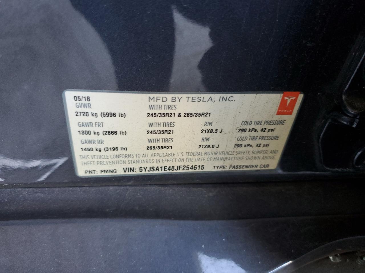 2018 Tesla Model S VIN: 5YJSA1E48JF254615 Lot: 49901715