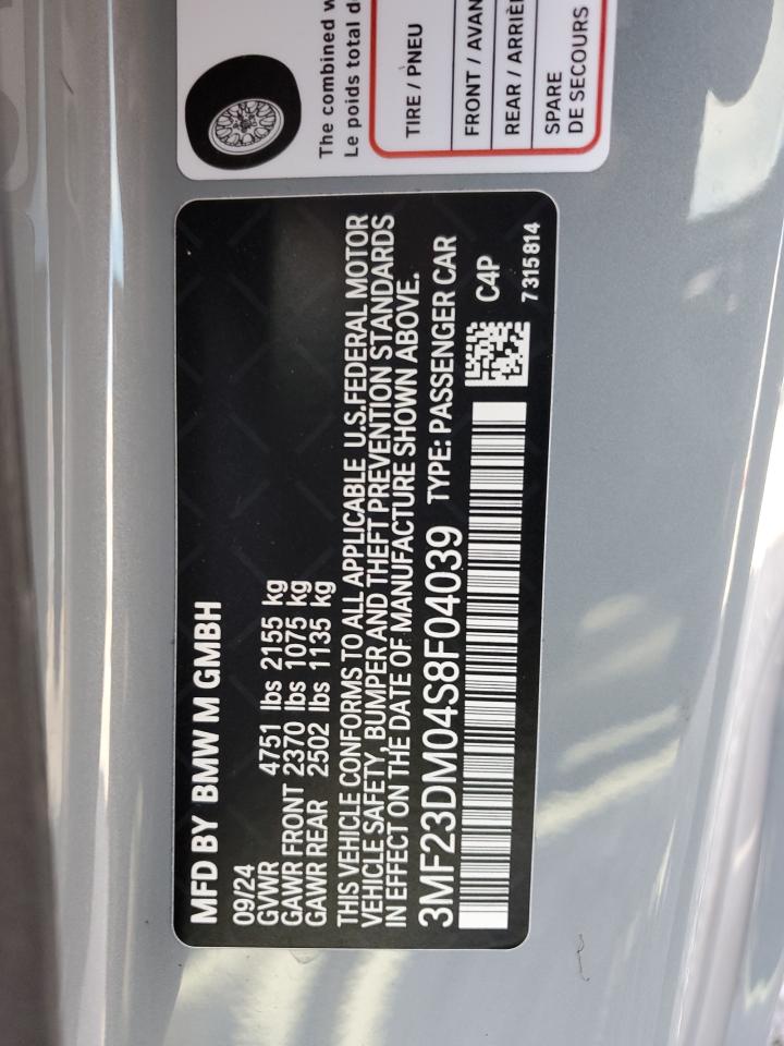 2025 BMW M2 VIN: 3MF23DM04S8F04039 Lot: 47771145