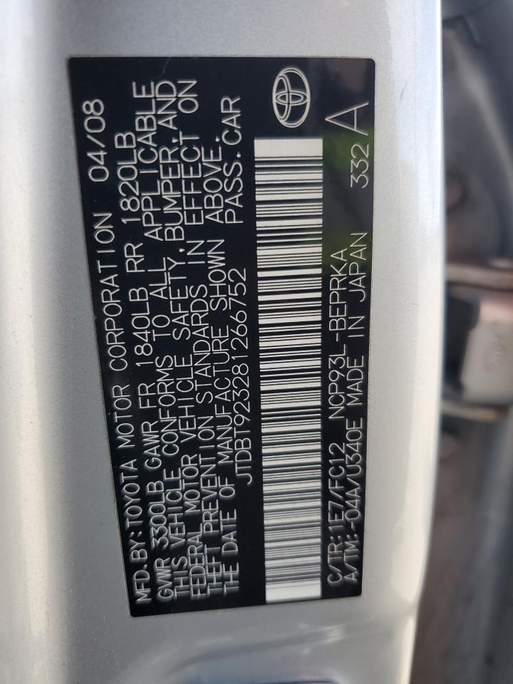 2008 Toyota Yaris VIN: JTDBT923281266752 Lot: 49737285