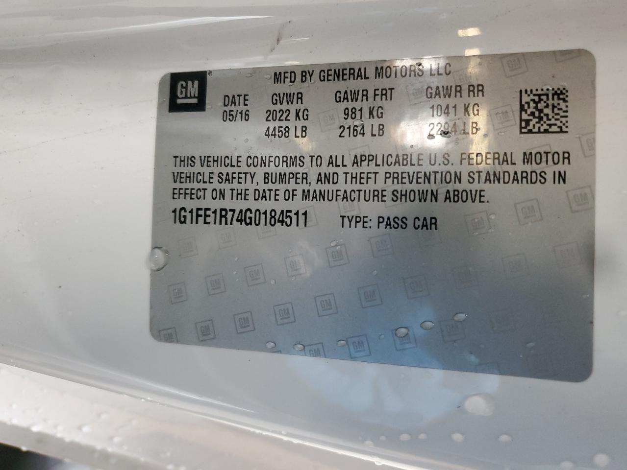 1G1FE1R74G0184511 CHEVROLET CAMARO 2016
